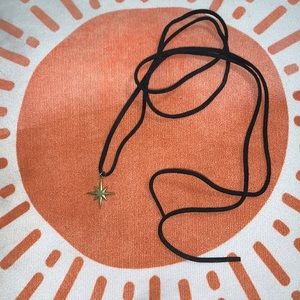 Gold Star Pendant Black Suede Choker Necklace